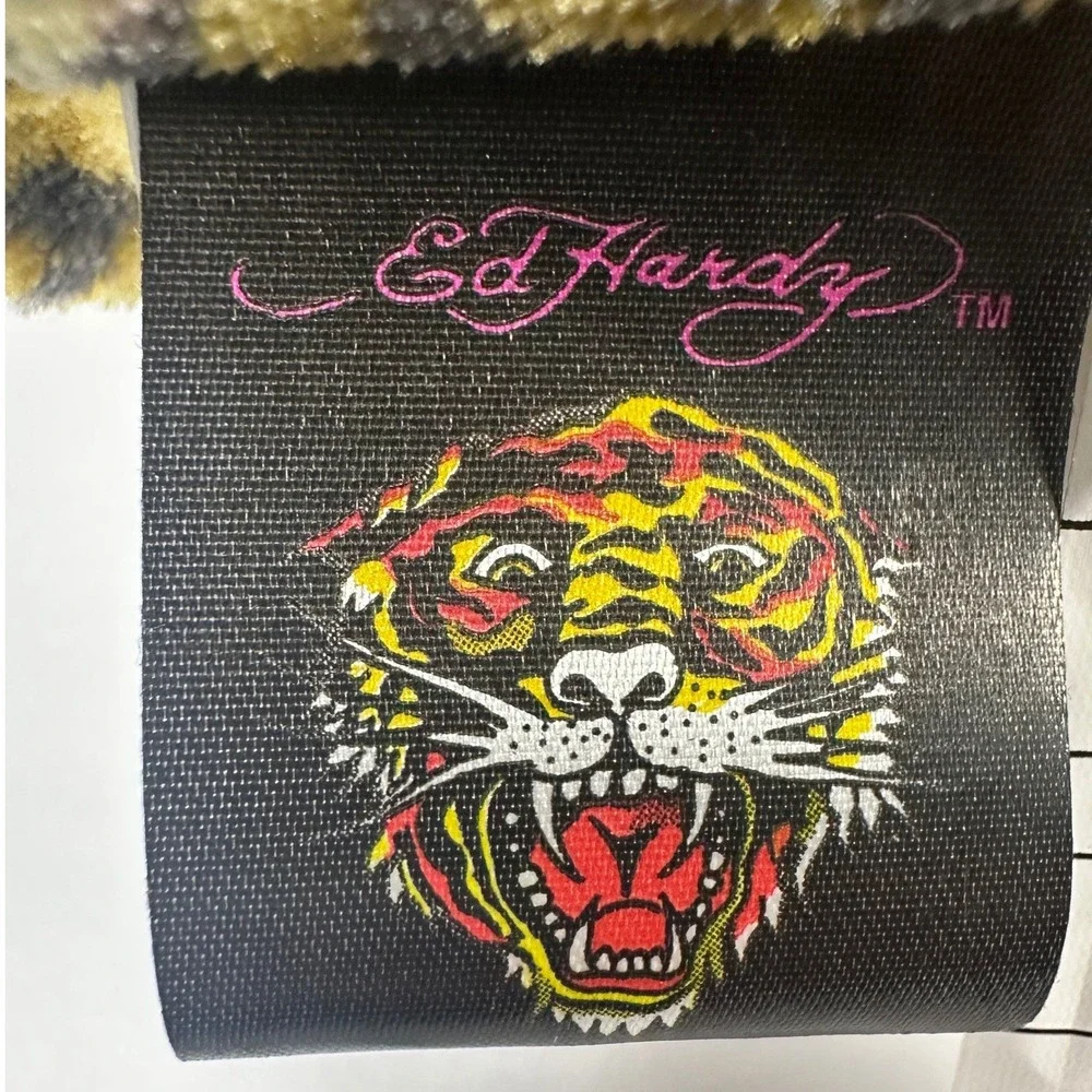 Ed Hardy Decorative Pillow 20x20 Leopard Tiger Tattoo Print Plush Yellow NEW